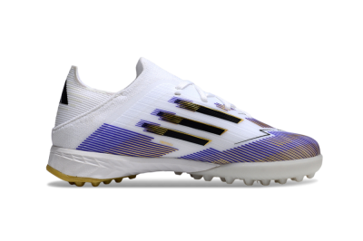 Kids Adidas F50 Elite TF Football Shoes - White/Purple Dream/Gold Rush