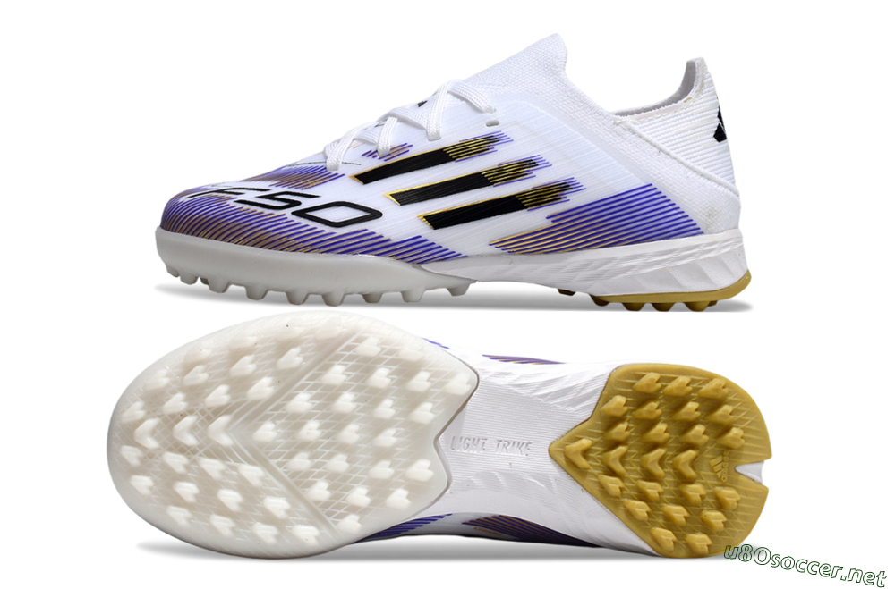Kids Adidas F50 Elite TF Football Shoes - White/Purple Dream/Gold Rush 1
