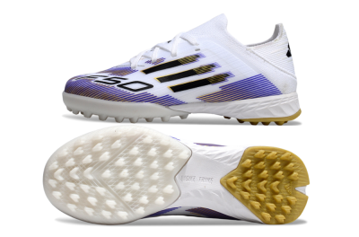 Kids Adidas F50 Elite TF Football Shoes - White/Purple Dream/Gold Rush