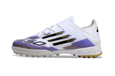 Kids Adidas F50 Elite TF Football Shoes - White/Purple Dream/Gold Rush