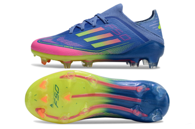 Kids Adidas F50 Elite FG Football Boots - Blue/Neon Pink/Florescent Yellow