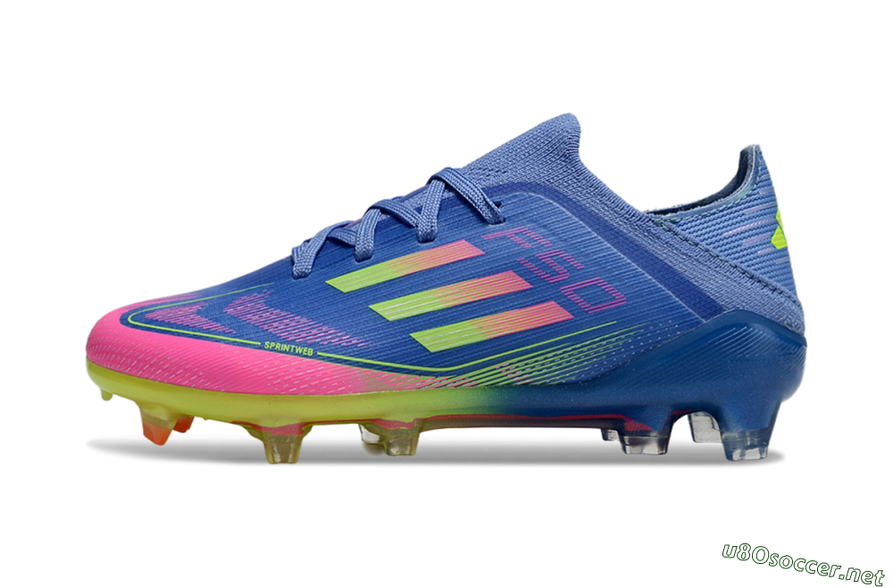 Kids Adidas F50 Elite FG Football Boots - Blue/Neon Pink/Florescent Yellow 2