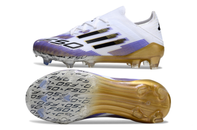Kids Adidas F50 Elite FG Football Boots - White/Violet Fade/Gold Accents