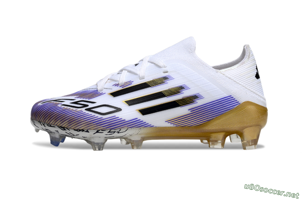 Kids Adidas F50 Elite FG Football Boots - White/Violet Fade/Gold Accents 0