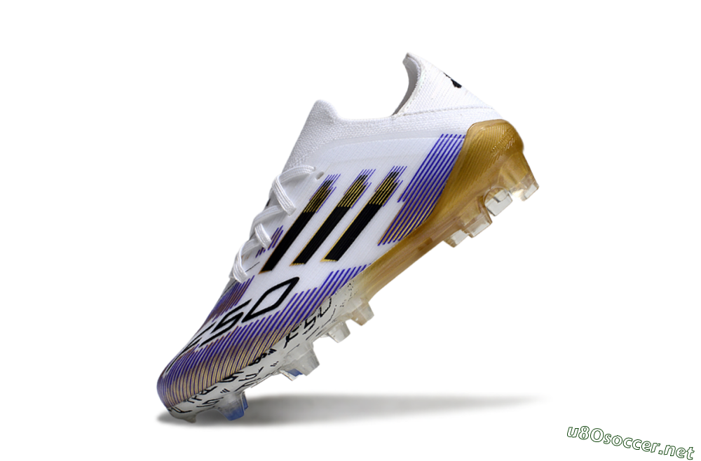 Kids Adidas F50 Elite FG Football Boots - White/Violet Fade/Gold Accents 5
