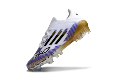 Kids Adidas F50 Elite FG Football Boots - White/Violet Fade/Gold Accents