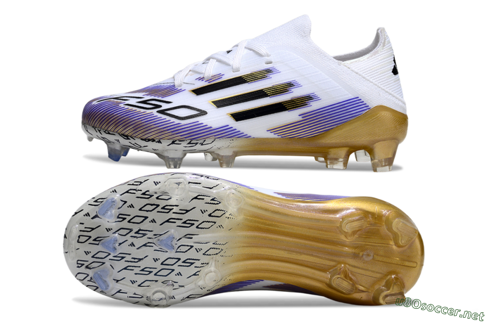Kids Adidas F50 Elite FG Football Boots - White/Violet Fade/Gold Accents 1