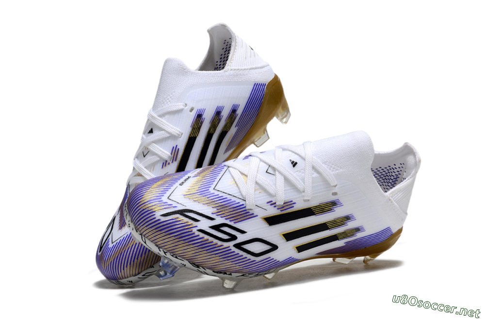 Kids Adidas F50 Elite FG Football Boots - White/Violet Fade/Gold Accents 3