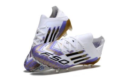 Kids Adidas F50 Elite FG Football Boots - White/Violet Fade/Gold Accents