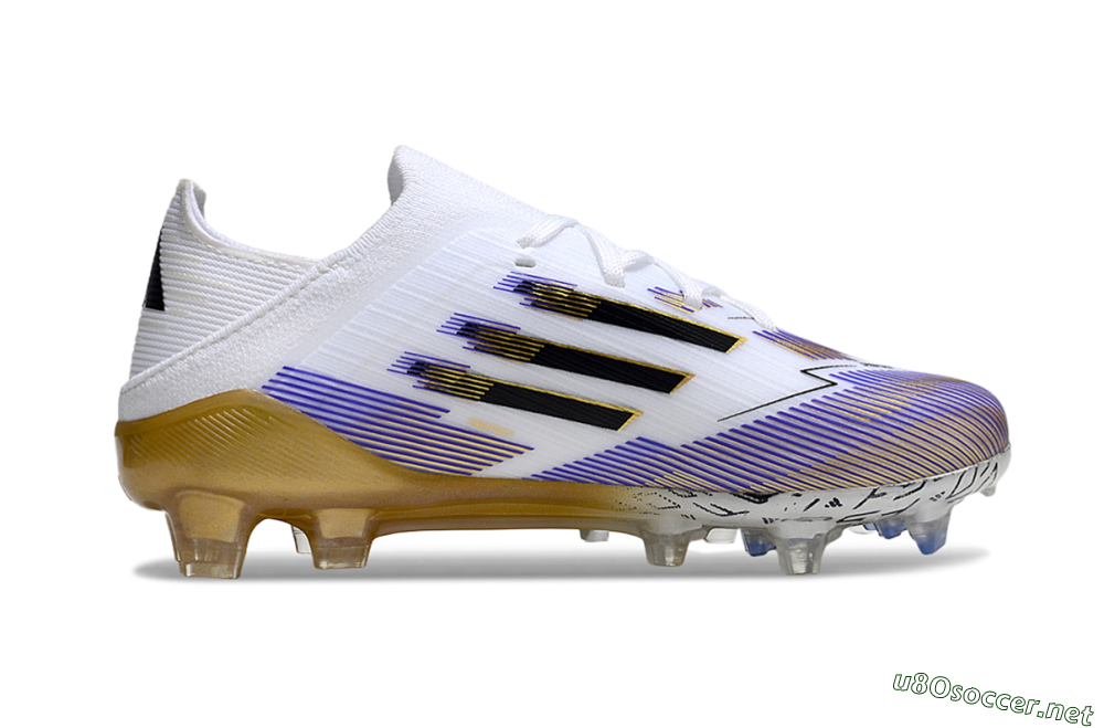 Kids Adidas F50 Elite FG Football Boots - White/Violet Fade/Gold Accents 6