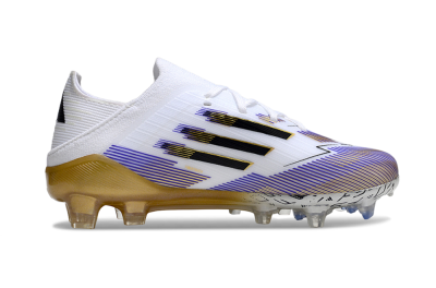 Kids Adidas F50 Elite FG Football Boots - White/Violet Fade/Gold Accents