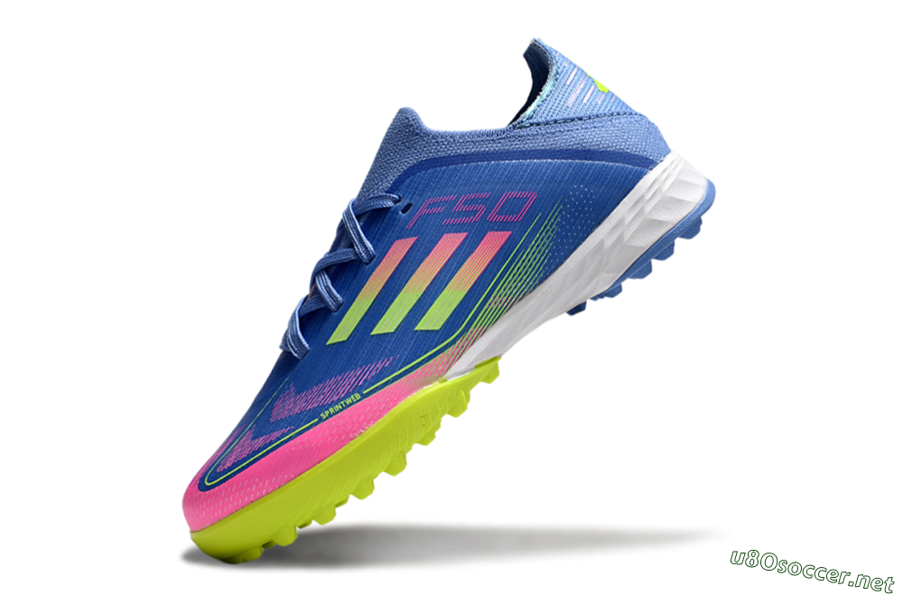 Kids Adidas F50 Elite TF Football Shoes - Blue/Neon Green/Fuchsia Pink 4