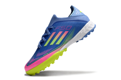 Kids Adidas F50 Elite TF Football Shoes - Blue/Neon Green/Fuchsia Pink