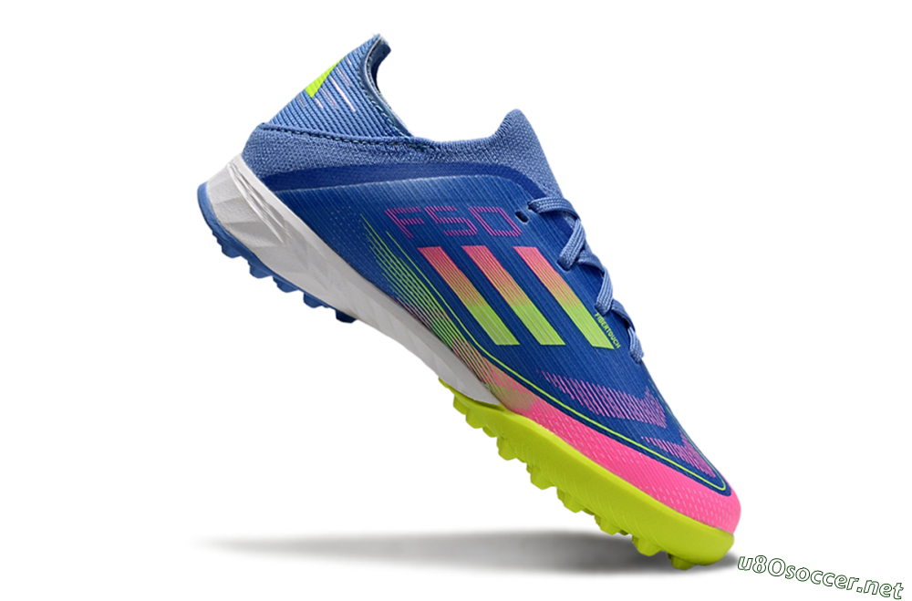 Kids Adidas F50 Elite TF Football Shoes - Blue/Neon Green/Fuchsia Pink 3