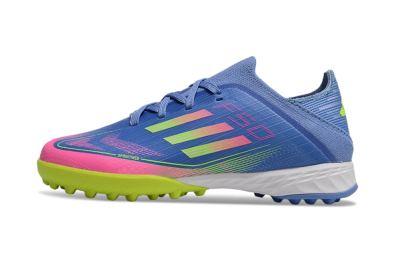 Kids Adidas F50 Elite TF Football Shoes - Blue/Neon Green/Fuchsia Pink