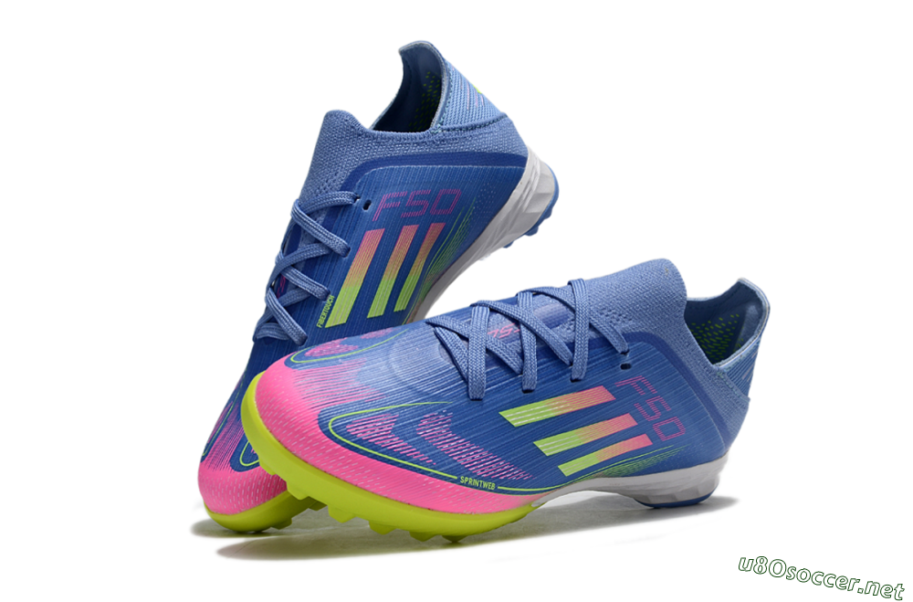 Kids Adidas F50 Elite TF Football Shoes - Blue/Neon Green/Fuchsia Pink 0