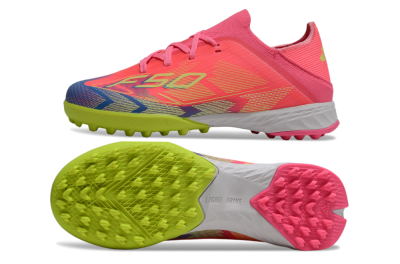 Kids Adidas F50 Elite TF Football Shoes - Pink/Neon Green/Blue Gradient