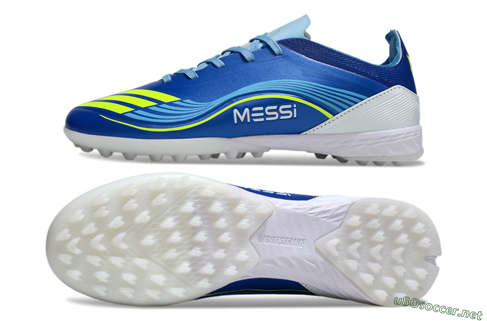 Unisex Messi x Adidas F50 Pro TF Football Shoes - Blue/Neon Green/White 1