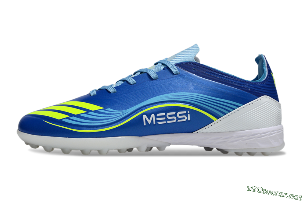 Unisex Messi x Adidas F50 Pro TF Football Shoes - Blue/Neon Green/White 0