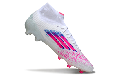 Men's Adidas F50 Elite Mid FG Football Boots - White/Neon Pink/Cyan Blue