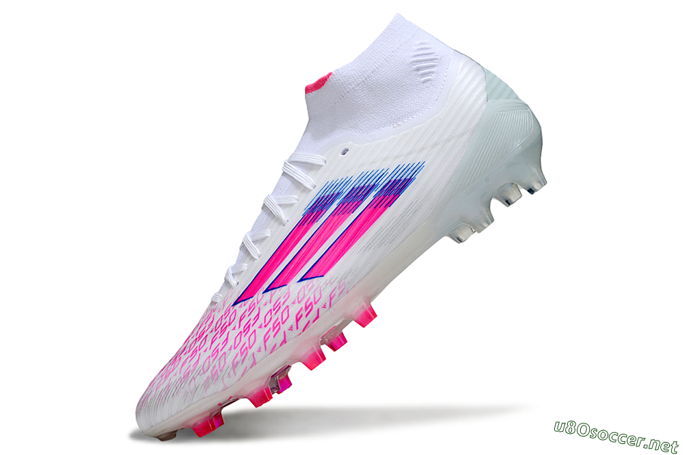 Men's Adidas F50 Elite Mid FG Football Boots - White/Neon Pink/Cyan Blue 5