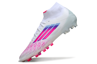 Men's Adidas F50 Elite Mid FG Football Boots - White/Neon Pink/Cyan Blue