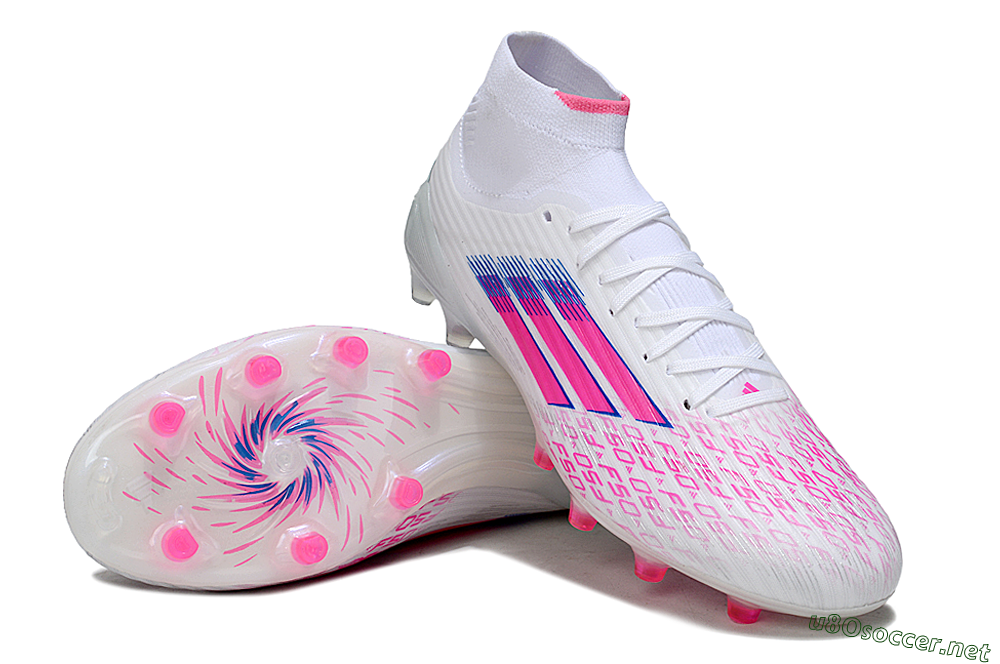 Men's Adidas F50 Elite Mid FG Football Boots - White/Neon Pink/Cyan Blue 3