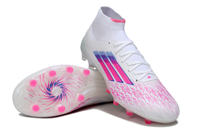 Men's Adidas F50 Elite Mid FG Football Boots - White/Neon Pink/Cyan Blue