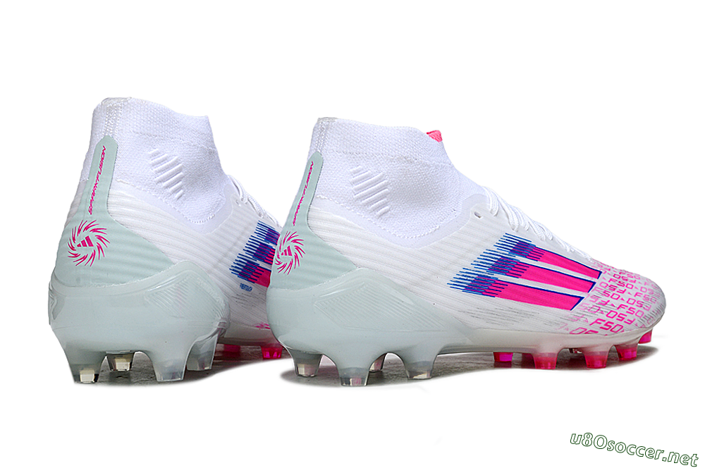 Men's Adidas F50 Elite Mid FG Football Boots - White/Neon Pink/Cyan Blue 6