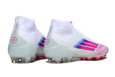 Men's Adidas F50 Elite Mid FG Football Boots - White/Neon Pink/Cyan Blue