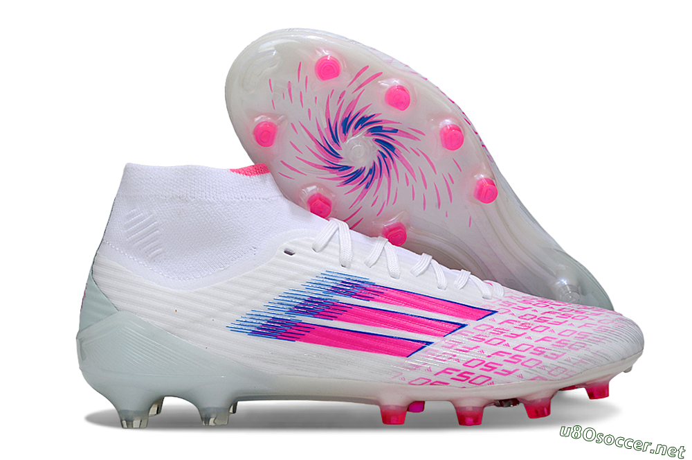 Men's Adidas F50 Elite Mid FG Football Boots - White/Neon Pink/Cyan Blue 2