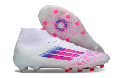 Men's Adidas F50 Elite Mid FG Football Boots - White/Neon Pink/Cyan Blue