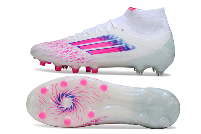 Men's Adidas F50 Elite Mid FG Football Boots - White/Neon Pink/Cyan Blue
