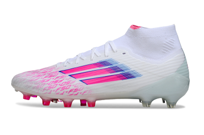 Men's Adidas F50 Elite Mid FG Football Boots - White/Neon Pink/Cyan Blue