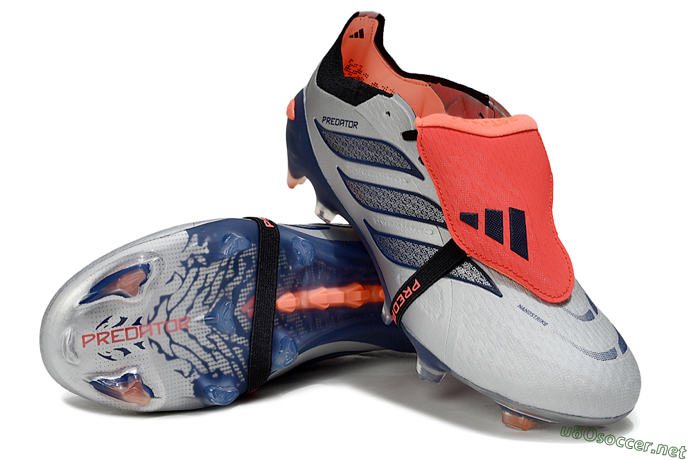 Men's Adidas Predator 26 Elite Fold-Over Tongue FG Football Boots - Gray/Navy Blue/Orange 3