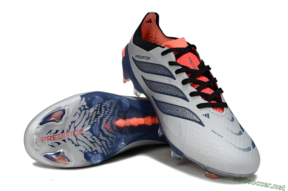 Men's Adidas Predator 26 Elite FG Football Boots - Silver/Navy Blue/Neon Orange 3