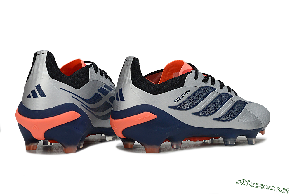 Men's Adidas Predator 26 Elite FG Football Boots - Silver/Navy Blue/Neon Orange 6