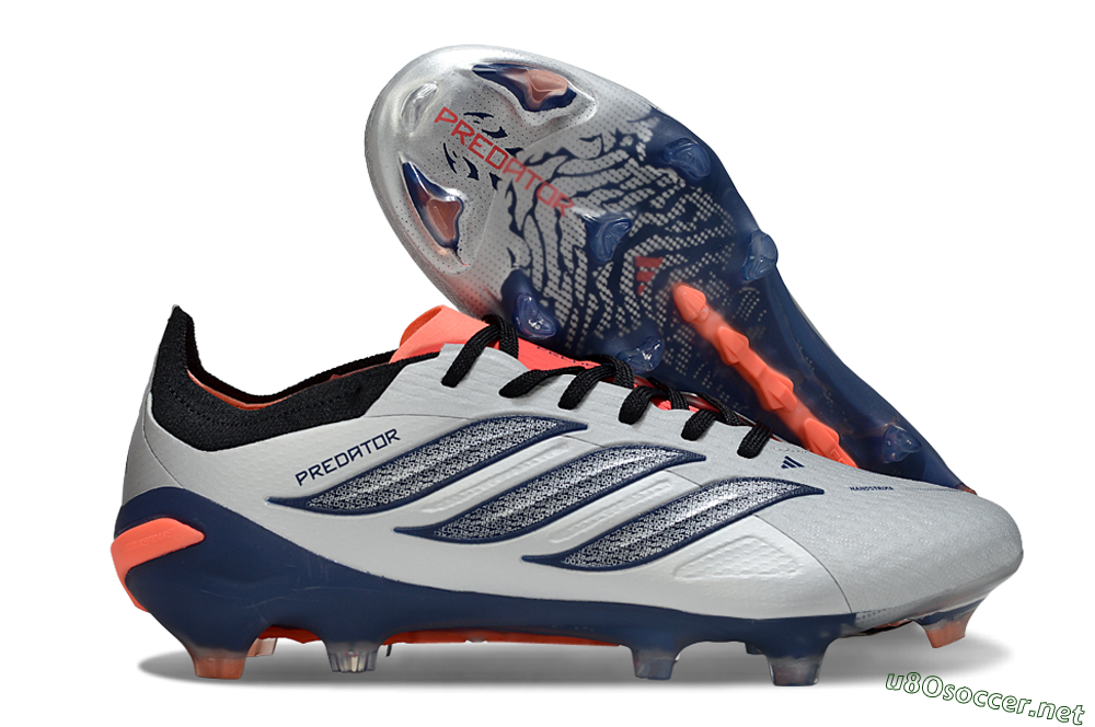 Men's Adidas Predator 26 Elite FG Football Boots - Silver/Navy Blue/Neon Orange 2