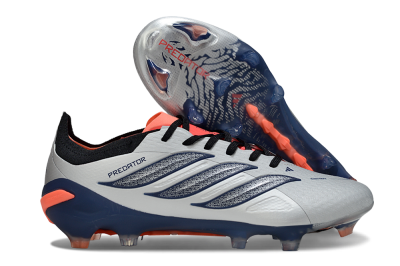 Men's Adidas Predator 26 Elite FG Football Boots - Silver/Navy Blue/Neon Orange