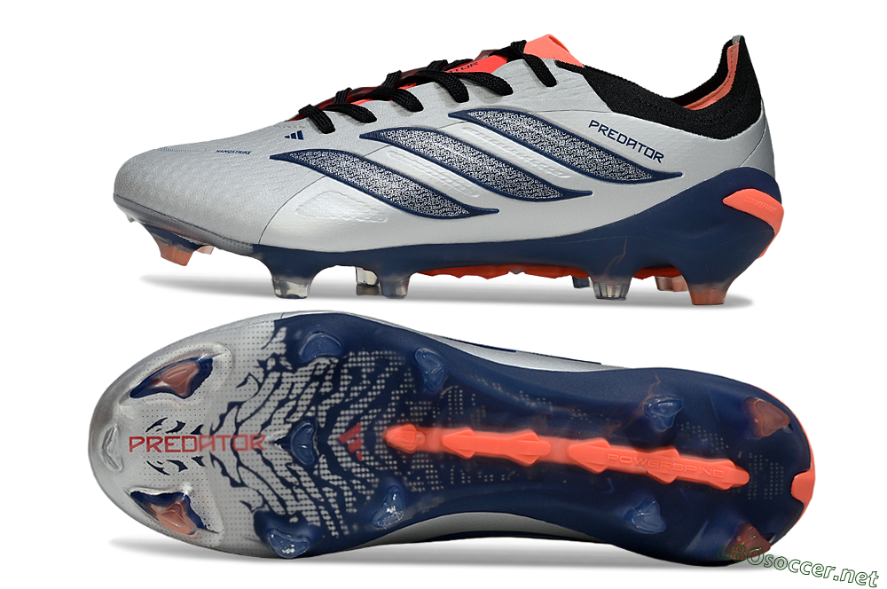 Men's Adidas Predator 26 Elite FG Football Boots - Silver/Navy Blue/Neon Orange 1