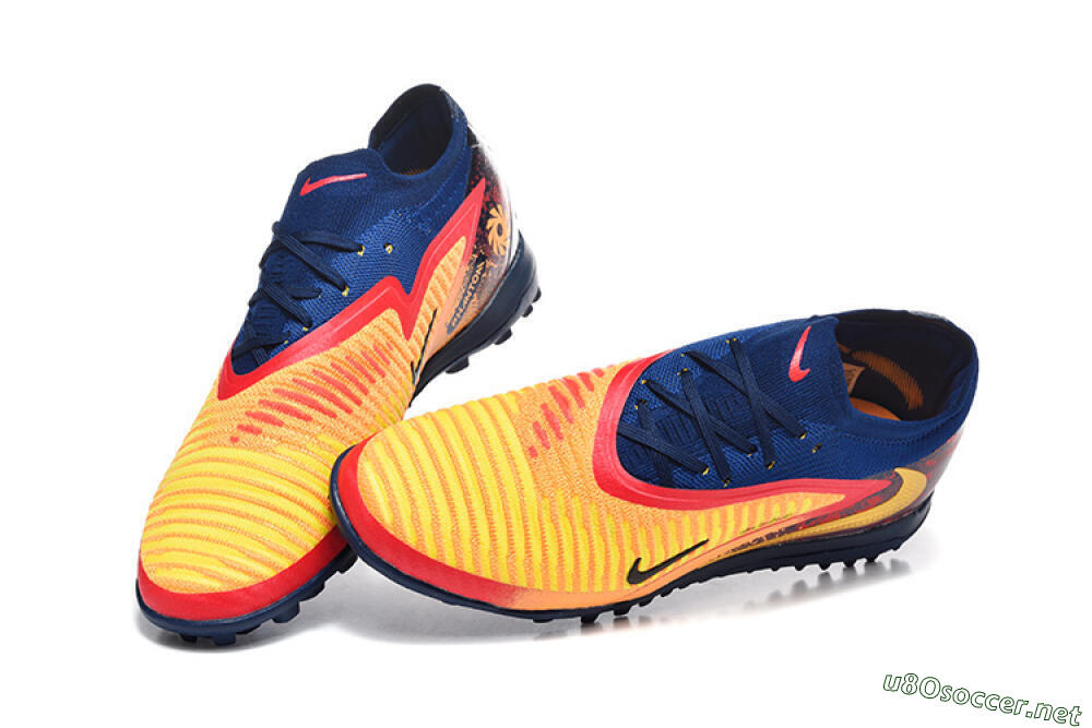 Men's Nike Phantom 6 Low Elite TF Football Shoes - Yellow/Fiery Red/Navy Blue 6
