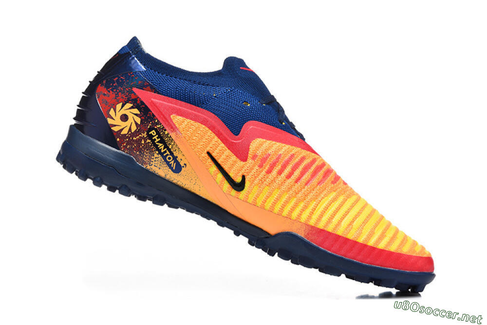 Men's Nike Phantom 6 Low Elite TF Football Shoes - Yellow/Fiery Red/Navy Blue 7