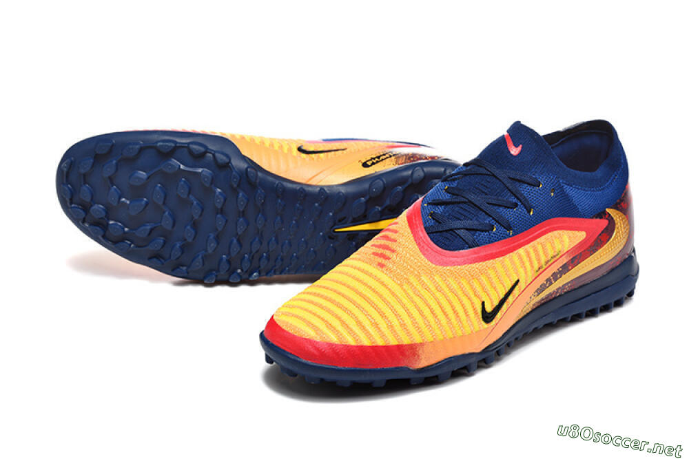 Men's Nike Phantom 6 Low Elite TF Football Shoes - Yellow/Fiery Red/Navy Blue 3
