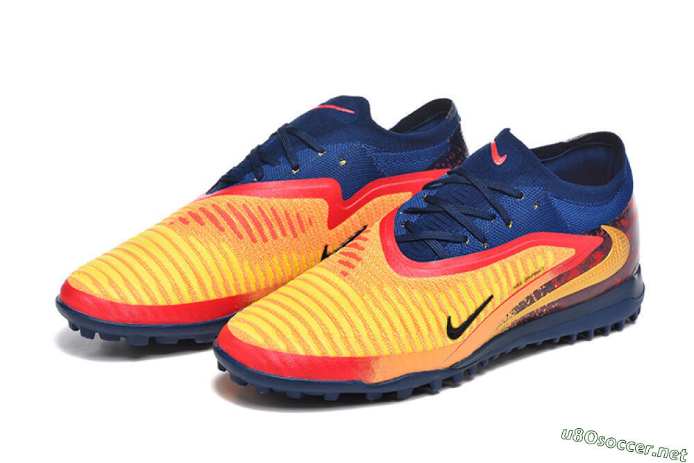 Men's Nike Phantom 6 Low Elite TF Football Shoes - Yellow/Fiery Red/Navy Blue 5