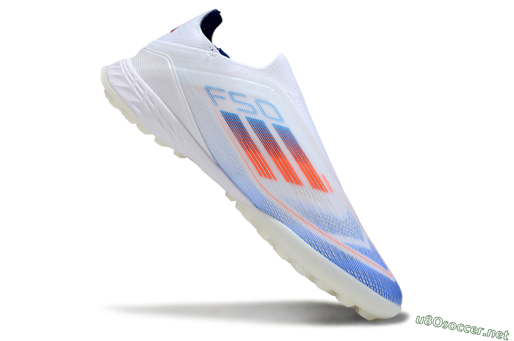 Unisex Adidas F50 Elite Laceless TF Football Shoes - White/Sky Blue/Coral Red 4