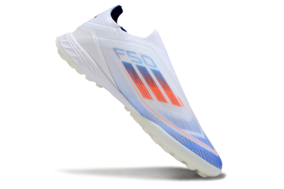 Unisex Adidas F50 Elite Laceless TF Football Shoes - White/Sky Blue/Coral Red