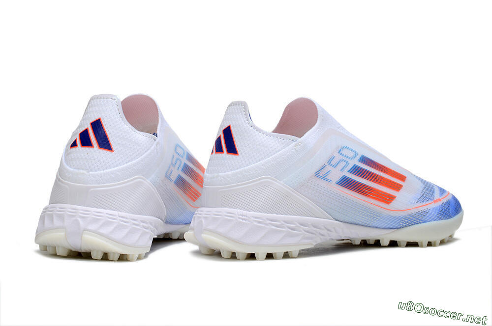 Unisex Adidas F50 Elite Laceless TF Football Shoes - White/Sky Blue/Coral Red 6