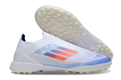 Unisex Adidas F50 Elite Laceless TF Football Shoes - White/Sky Blue/Coral Red