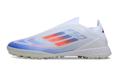 Unisex Adidas F50 Elite Laceless TF Football Shoes - White/Sky Blue/Coral Red