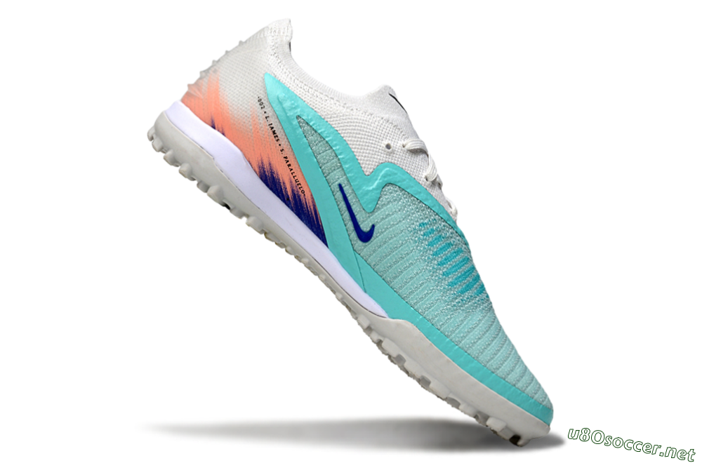 Men's Nike Phantom 6 Low Elite TF Football Shoes - Aqua/Sky Blue/Coral Orange 4